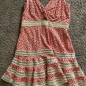 Red and Cream Patterned Dress